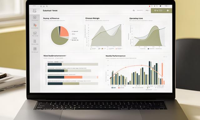 Financieel AI-dashboard op een laptopscherm met omzet, brutomarge en kosten per maand
