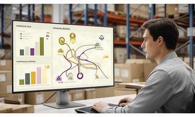 Logistiek AI-dashboard in een distributiekantoor met voorraadniveaus, leverbetrouwbaarheid en routes