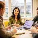 Aliya Hassel bespreekt een AI-dashboard aan een vergadertafel in Gorinchem